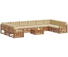 Lauko baldų komplektas Sofų komplektai su pagalve 11 pcs Natūralus ir bežinis