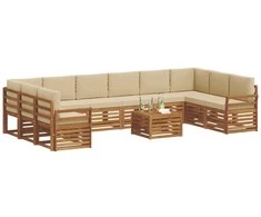 Lauko sofos komplektas su pagalve 11 pcs Natūralus ir bežinis