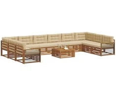 Lauko baldų komplektas Sofų komplektai su pagalve 11 pcs Natūralus ir bežinis