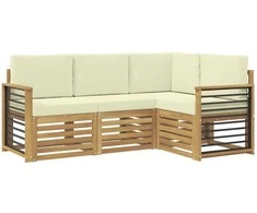 Sofų komplektai su pagalve 4 pcs Balta ir kreminė Poliesteris