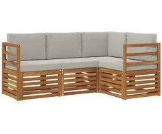 Lauko baldų komplektas Sofų komplektai su pagalve 4 pcs Natūrali ir šviesiai pilka
