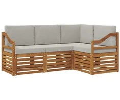 Lauko baldų komplektas Sofų komplektai su pagalve 4 pcs Natūrali ir šviesiai pilka