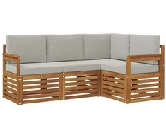 Lauko baldų komplektas Sofų komplektai su pagalve 4 pcs Natūrali ir šviesiai pilka