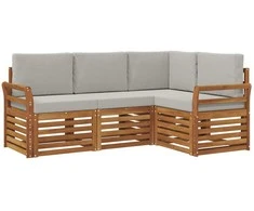 Lauko baldų komplektas Sofų komplektai su pagalve 4 pcs Natūrali ir šviesiai pilka