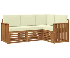 Lauko baldų komplektas Sofų komplektai su pagalve 4 pcs Natūralus ir grietinėlė