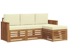 Lauko baldų komplektas Lauko sofos komplektas su pagalve 4 pcs Natūralus ir grietinėlė