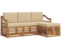 Lauko baldų komplektas Lauko sofos komplektas su pagalve 4 pcs Natūralus ir bežinis