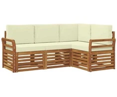 Lauko baldų komplektas Sofų komplektai su pagalve 4 pcs Natūralus ir grietinėlė