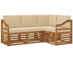 Lauko baldų komplektas Sofų komplektai su pagalve 4 pcs Natūralus ir bežinis