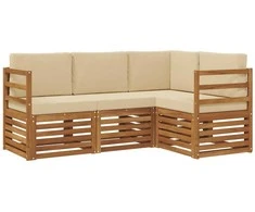 Lauko baldų komplektas Sofų komplektai su pagalve 4 pcs Natūralus ir bežinis