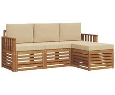 Lauko baldų komplektas Lauko sofos komplektas su pagalve 4 pcs Natūralus ir bežinis