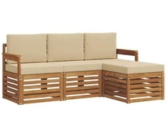 Lauko sofos komplektas su pagalve 4 pcs Natūralus ir bežinis