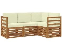 Lauko baldų komplektas Sofų komplektai su pagalve 4 pcs Natūralus ir grietinėlė
