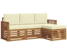 Lauko baldų komplektas Lauko sofos komplektas su pagalve 4 pcs Natūralus ir grietinėlė