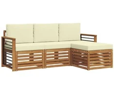 Lauko baldų komplektas Lauko sofos komplektas su pagalve 4 pcs Natūralus ir grietinėlė