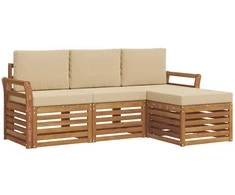 Lauko baldų komplektas Lauko sofos komplektas su pagalve 4 pcs Natūralus ir bežinis