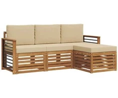 Lauko sofos komplektas su pagalve 4 pcs Natūralus ir bežinis