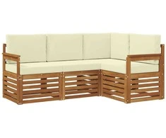 Lauko baldų komplektas Sofų komplektai su pagalve 4 pcs Natūralus ir grietinėlė