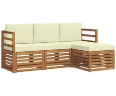 Lauko sofos komplektas su pagalve 4 pcs Natūralus ir grietinėlė