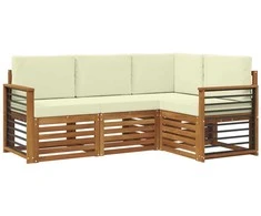 Lauko baldų komplektas Sofų komplektai su pagalve 4 pcs Natūralus ir grietinėlė