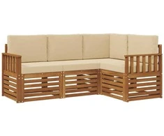 Lauko baldų komplektas Sofų komplektai su pagalve 4 pcs Natūralus ir bežinis