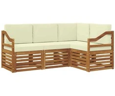 Lauko baldų komplektas Sofų komplektai su pagalve 4 pcs Natūralus ir grietinėlė