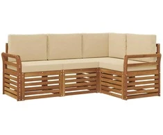 Lauko baldų komplektas Sofų komplektai su pagalve 4 pcs Natūralus ir bežinis