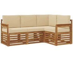 Lauko baldų komplektas Sofų komplektai su pagalve 4 pcs Natūralus ir bežinis