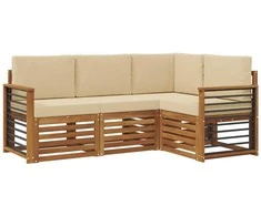 Lauko baldų komplektas Sofų komplektai su pagalve 4 pcs Natūralus ir bežinis