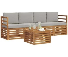 Lauko sofos komplektas 5 pcs Natūrali ir šviesiai pilka