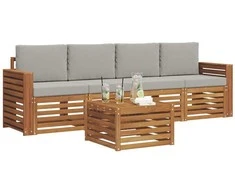 Lauko sofos komplektas 5 pcs Natūrali ir šviesiai pilka