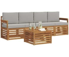 Lauko sofos komplektas 5 pcs Natūrali ir šviesiai pilka