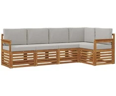 Lauko baldų komplektas Sekcijos sofų komplektas 5 pcs Natūrali ir šviesiai pilka