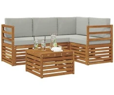 Lauko baldų komplektas Lauko sofos komplektas 5 pcs Natūrali ir šviesiai pilka