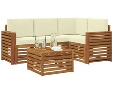 Lauko baldų komplektas Lauko sofos komplektas su pagalve 5 pcs Natūralus ir grietinėlė