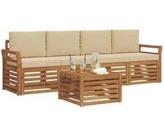 Lauko sofos komplektas su pagalve 5 pcs Natūralus ir bežinis