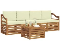 Lauko baldų komplektas Lauko sofos komplektas su pagalve 5 pcs Natūralus ir grietinėlė