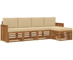 Lauko sofos komplektas su pagalve 5 pcs Natūralus ir bežinis