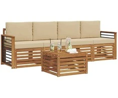Lauko baldų komplektas Lauko sofos komplektas su pagalve 5 pcs Natūralus ir bežinis