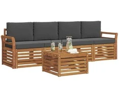 Lauko sofos komplektas su pagalve 5 pcs Natūralus ir antracitas
