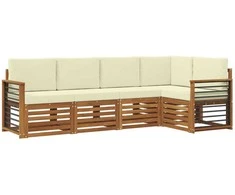Lauko baldų komplektas Sekcijos sofų komplektas 5 pcs Natūralus ir grietinėlė