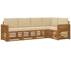 Sekcijos sofų komplektas su pagalve 5 pcs Natūralus ir bežinis
