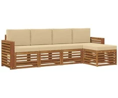 Lauko baldų komplektas Lauko sofos komplektas su pagalve 5 pcs Natūralus ir bežinis