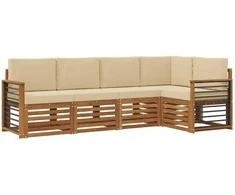 Lauko baldų komplektas Sekcijos sofų komplektas su pagalve 5 pcs Natūralus ir bežinis
