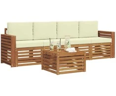 Lauko sofos komplektas su pagalve 5 pcs Natūralus ir grietinėlė