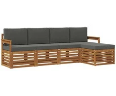 Lauko baldų komplektas Lauko sofos komplektas su pagalve 5 pcs Natūralus ir antracitas