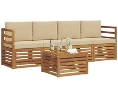 Lauko sofos komplektas su pagalve 5 pcs Natūralus ir bežinis
