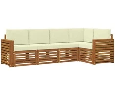 Lauko baldų komplektas Sekcijos sofų komplektas 5 pcs Natūralus ir grietinėlė