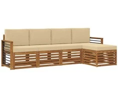 Lauko sofos komplektas su pagalve 5 pcs Natūralus ir bežinis