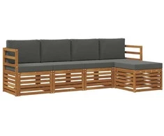 Lauko baldų komplektas Lauko sofos komplektas su pagalve 5 pcs Natūralus ir antracitas